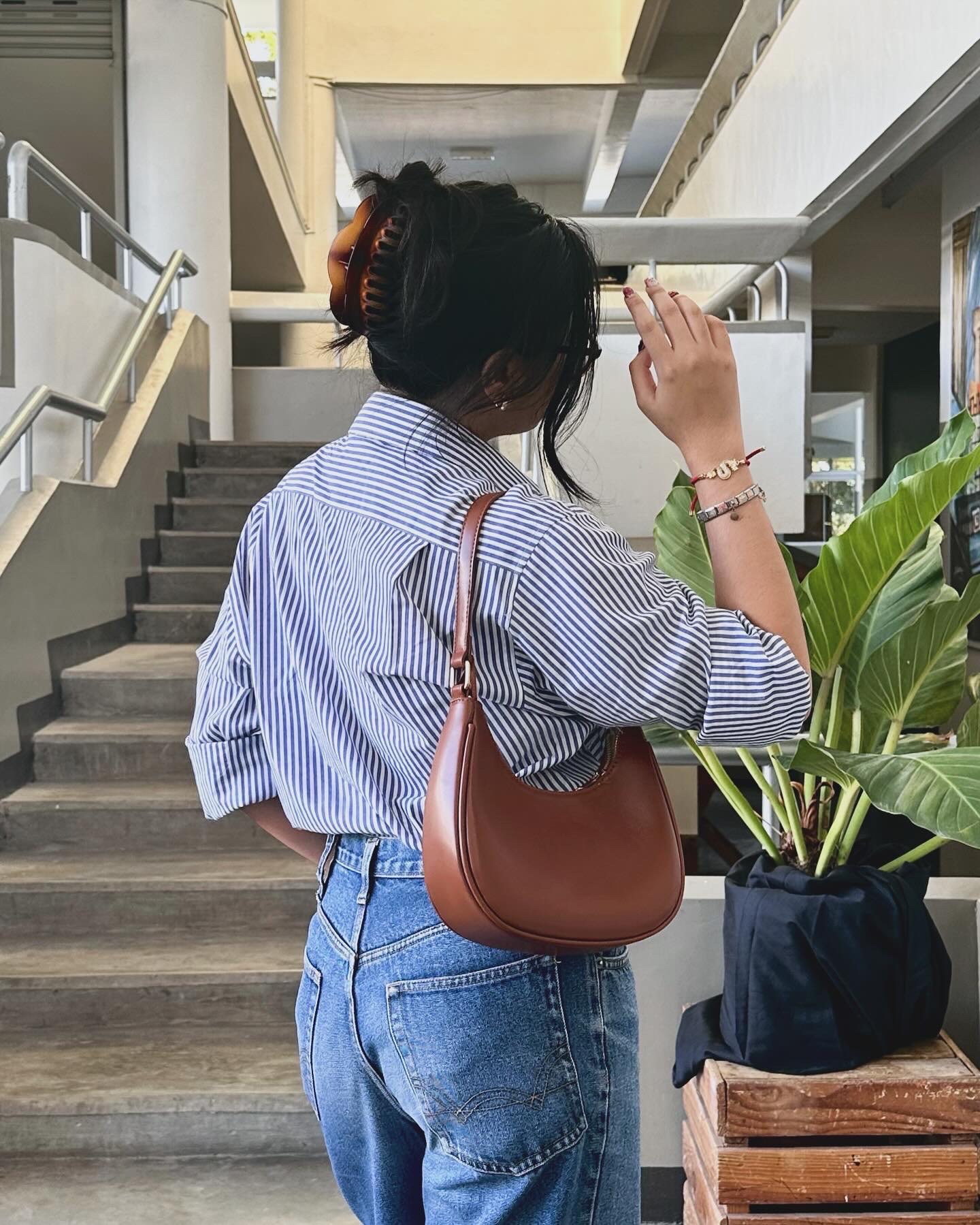 blue striped shirt